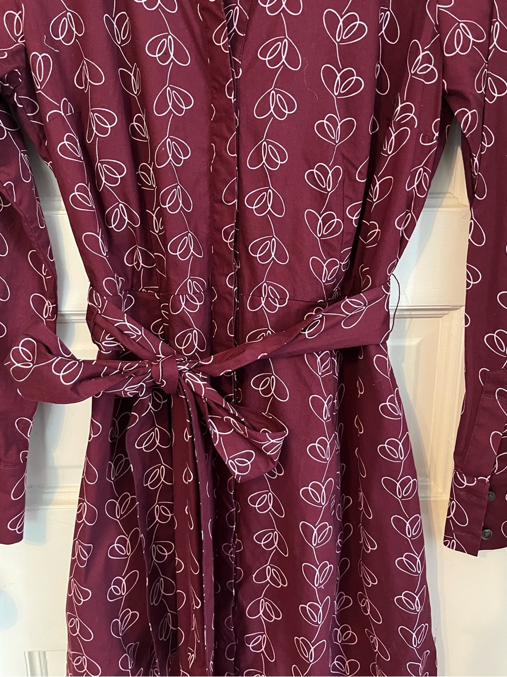 Boden Roseland Shirt Dress with Pockets Burgundy & Pink Heart Print Size 6 LONG - Picture 6 of 13
